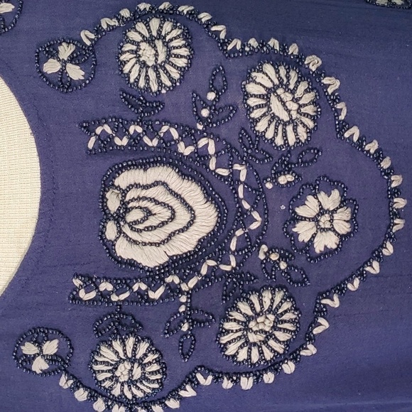 Lucky brand woman's sleevless top. Beautiful enbroidery and beads. Small. Blues. - Picture 2 of 10